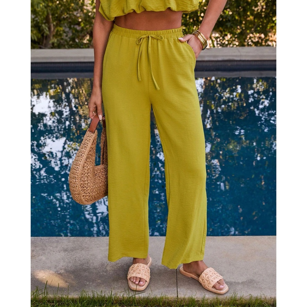 VICI Women's Kiwi Lime Green Wide-Leg Pants with Pockets